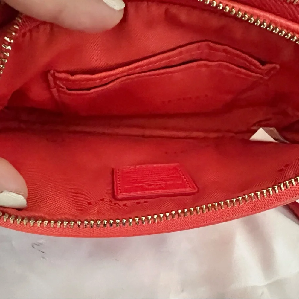 Coach Coral Red Pebbled Leather Crossbody Camera Bag - Picture 8 of 9
